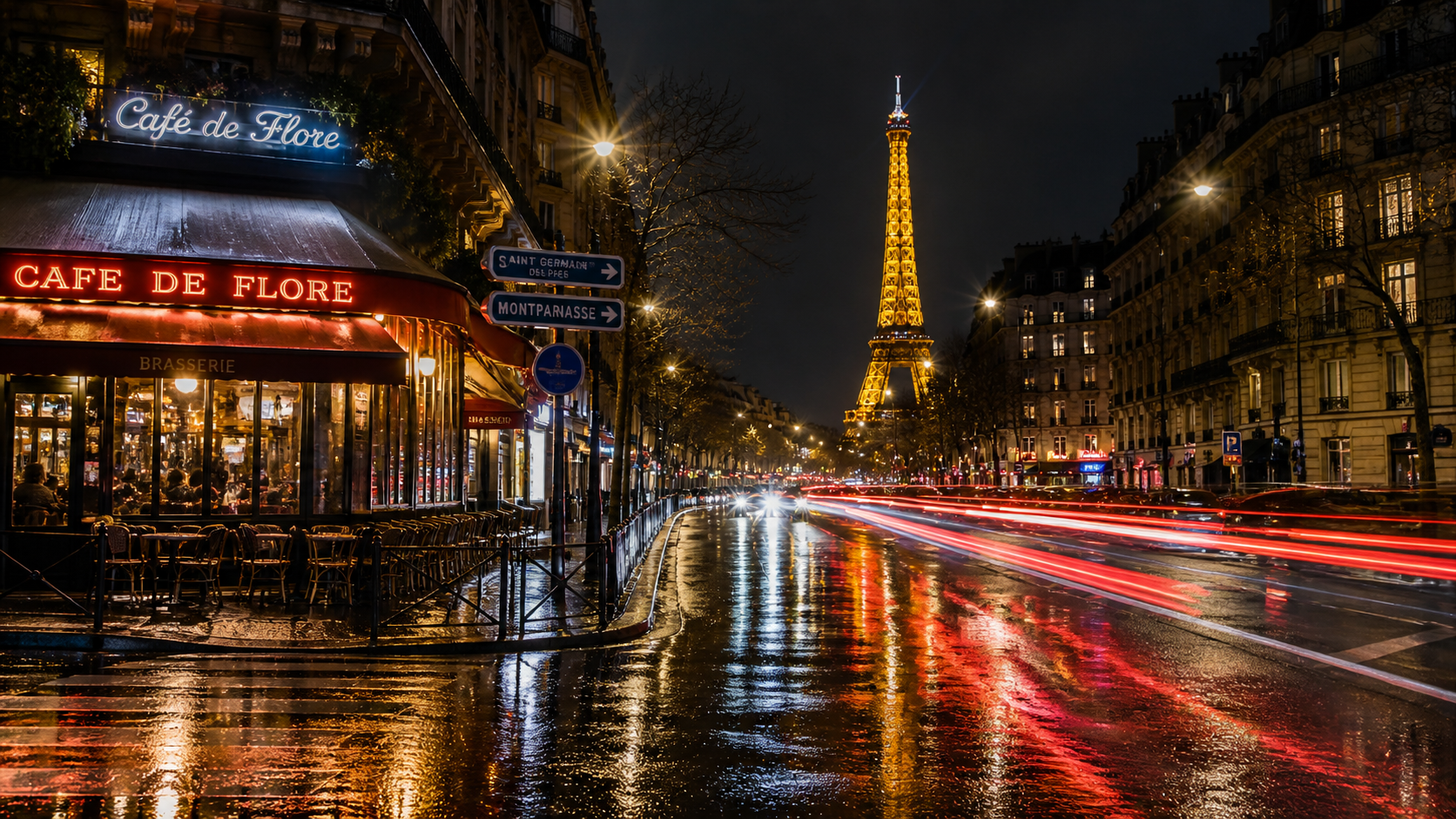 Rue nuit pluie longue exposition